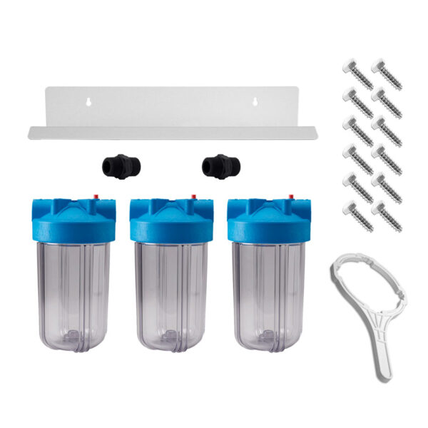 Triple Full Flow/BB Sediment Filter Housing Kit (10" x 4-1/2" Clear)